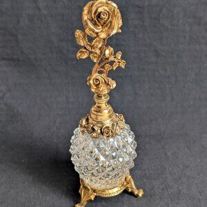 Vintage Rose Ormolu Perfume Bottle Refillable Gold & Glass Perfume Atomizer 7.6"